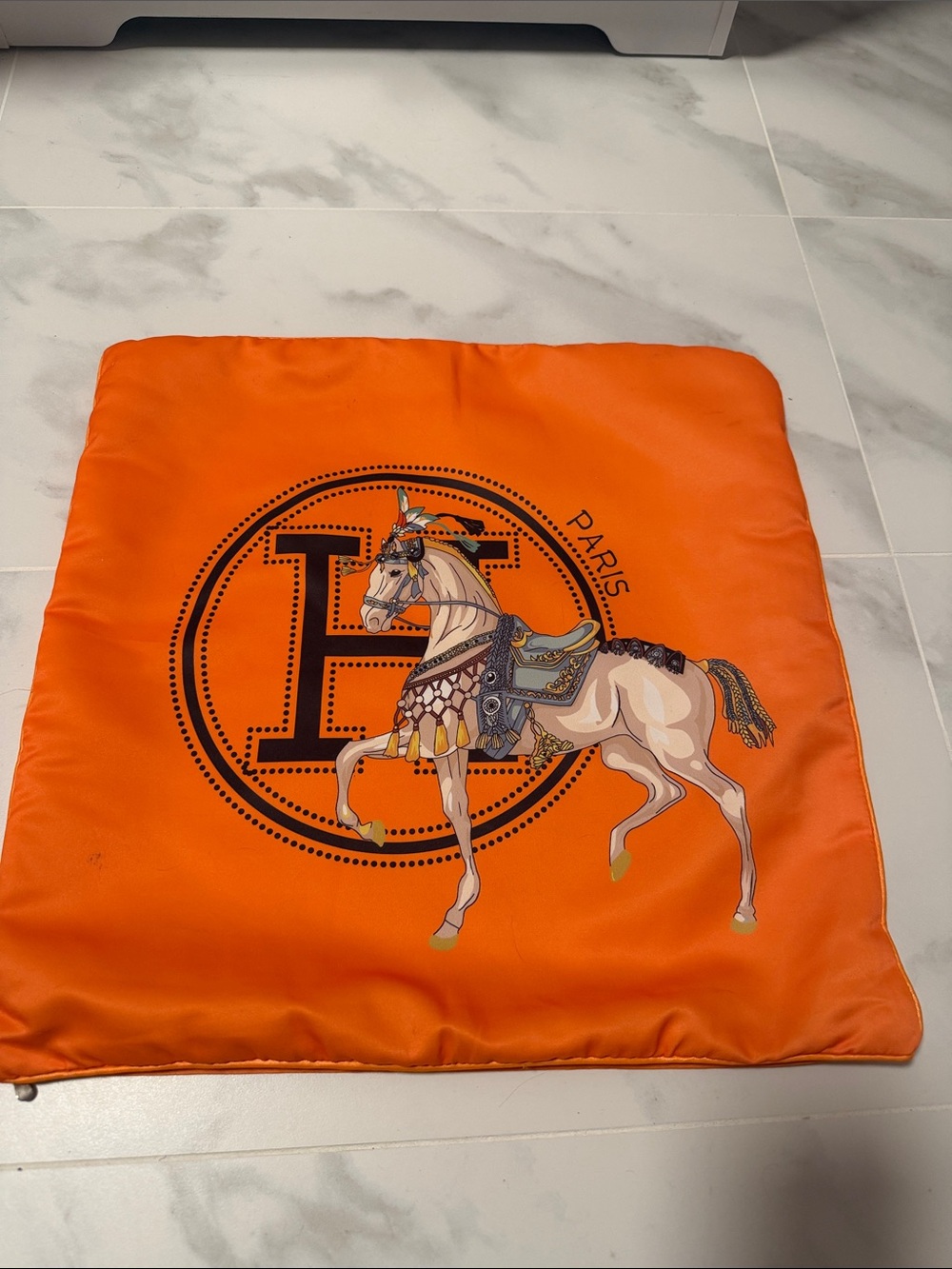 Orange Decorative Horse Print Silk-Feel Pillow Cover